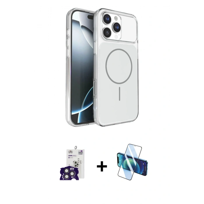 MARSİLYAN™- iPhone 16 Pro Max Kılıf Kutup Doku Serisi - Siyah 3D Antistatik Cam Ekran Koruyucu + Bilvis Titan Kamera Lens - TMGI