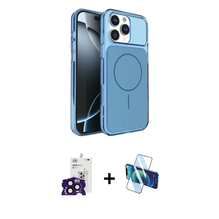 MARSİLYAN™- iPhone 16 Pro Max Kılıf Kutup Doku Serisi - Siyah 3D Antistatik Cam Ekran Koruyucu + Bilvis Titan Kamera Lens - SH
