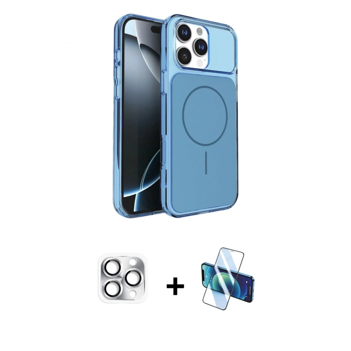 MARSİLYAN™- iPhone 16 Pro Max Kılıf Kutup Doku Serisi - Siyah 3D Antistatik Cam Ekran Koruyucu + Pers Alüminyum Kamera Lens - GS