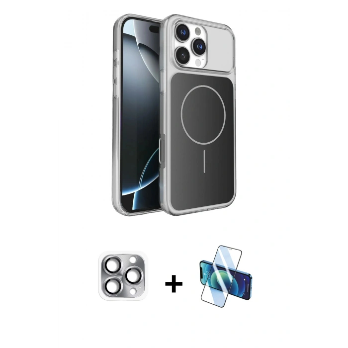 MARSİLYAN™- iPhone 16 Pro Max Kılıf Kutup Doku Serisi - Siyah 3D Antistatik Cam Ekran Koruyucu + Pers Alüminyum Kamera Lens - GI