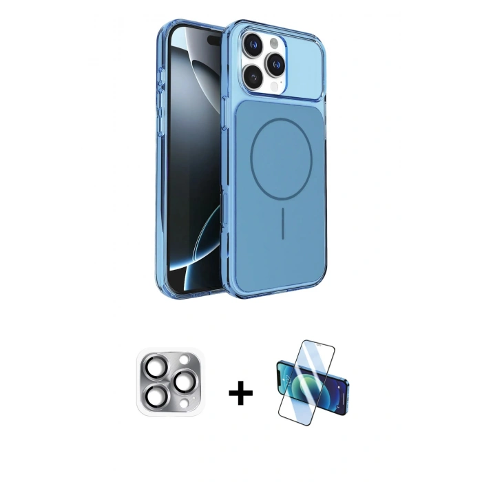 MARSİLYAN™- iPhone 16 Pro Max Kılıf Kutup Doku Serisi - Siyah 3D Antistatik Cam Ekran Koruyucu + Pers Alüminyum Kamera Lens - GI