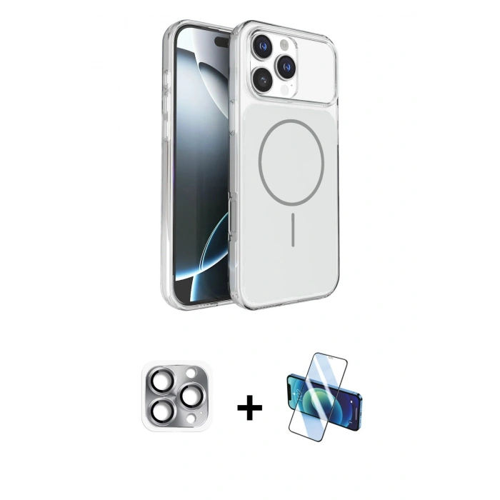 MARSİLYAN™- iPhone 16 Pro Max Kılıf Kutup Doku Serisi - Siyah 3D Antistatik Cam Ekran Koruyucu + Pers Alüminyum Kamera Lens - GI