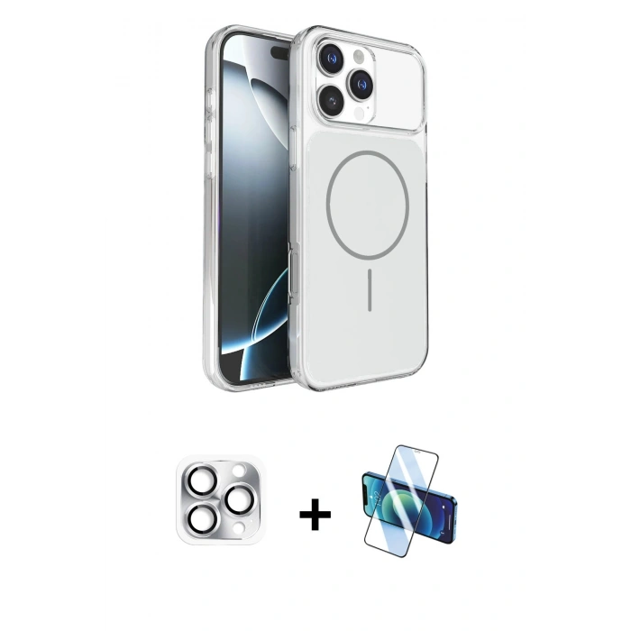 MARSİLYAN™- iPhone 16 Pro Max Kılıf Kutup Doku Serisi - Siyah 3D Antistatik Cam Ekran Koruyucu + Pers Alüminyum Kamera Lens - GS