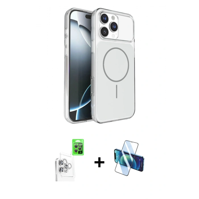 MARSİLYAN™- iPhone 16 Pro Max Kılıf Kutup Doku Serisi - Siyah 3D Antistatik Cam Ekran Koruyucu + Raze Metal Kamera Lens - BZ