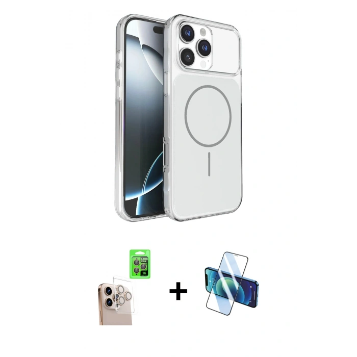 MARSİLYAN™- iPhone 16 Pro Max Kılıf Kutup Doku Serisi - Siyah 3D Antistatik Cam Ekran Koruyucu + Raze Metal Kamera Lens - NLGY