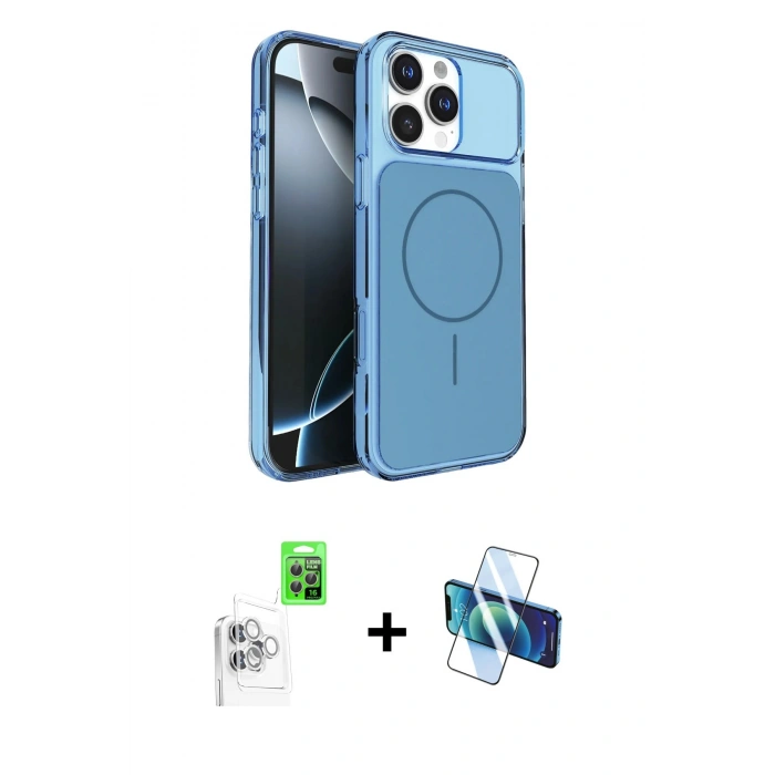 MARSİLYAN™- iPhone 16 Pro Max Kılıf Kutup Doku Serisi - Siyah 3D Antistatik Cam Ekran Koruyucu + Raze Metal Kamera Lens - BZ