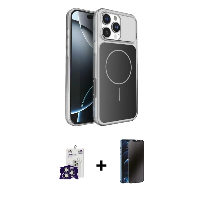 MARSİLYAN™- iPhone 16 Pro Max Kılıf Kutup Doku Serisi - Siyah 3D Antistatik Hayalet Cam Ekran Koruyucu + Bilvis Titan Kamera Lens - TMGI