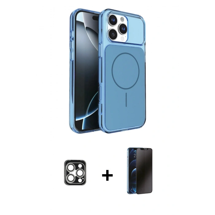 MARSİLYAN™- iPhone 16 Pro Max Kılıf Kutup Doku Serisi - Siyah 3D Antistatik Hayalet Cam Ekran Koruyucu + PVD Metal Kamera Lens - GS