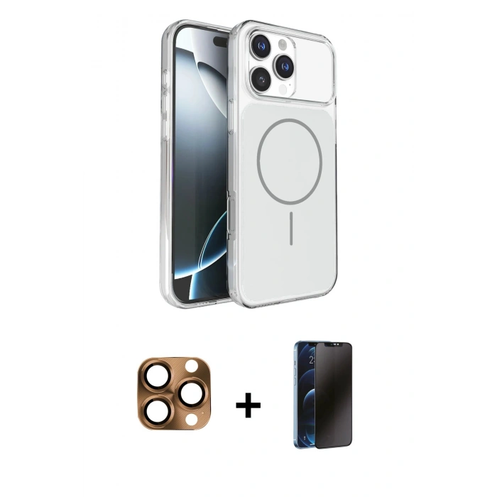 MARSİLYAN™- iPhone 16 Pro Max Kılıf Kutup Doku Serisi - Siyah 3D Antistatik Hayalet Cam Ekran Koruyucu + Pers Alüminyum Kamera Lens - CLTM