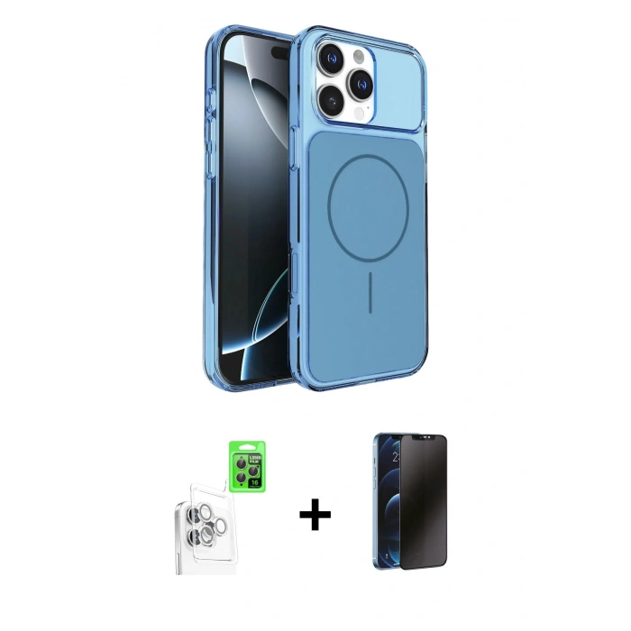 MARSİLYAN™- iPhone 16 Pro Max Kılıf Kutup Doku Serisi - Siyah 3D Antistatik Hayalet Cam Ekran Koruyucu + Raze Metal Kamera Lens - BZ