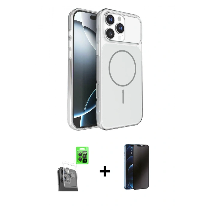 MARSİLYAN™- iPhone 16 Pro Max Kılıf Kutup Doku Serisi - Siyah 3D Antistatik Hayalet Cam Ekran Koruyucu + Raze Metal Kamera Lens - SH
