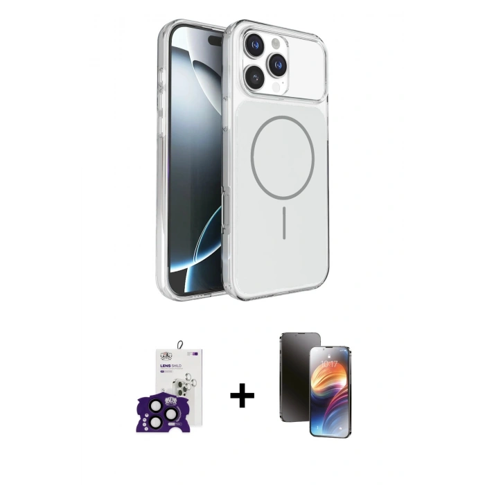 MARSİLYAN™- iPhone 16 Pro Max Kılıf Kutup Doku Serisi - Siyah 3D Antistatik Mat Seramik Nano Ekran Koruyucu + Bilvis Titan Kamera Lens - SH