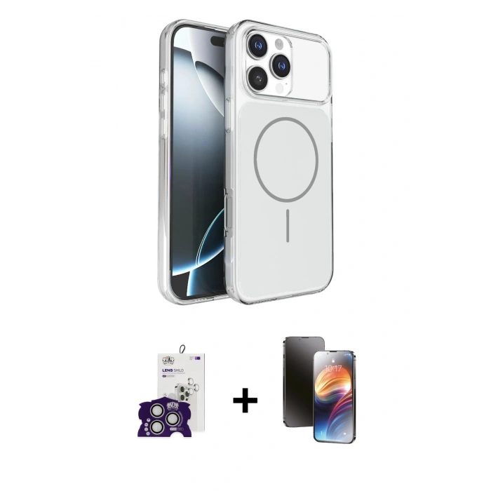 MARSİLYAN™- iPhone 16 Pro Max Kılıf Kutup Doku Serisi - Siyah 3D Antistatik Mat Seramik Nano Ekran Koruyucu + Bilvis Titan Kamera Lens - GS