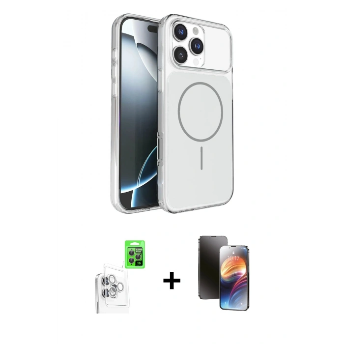 MARSİLYAN™- iPhone 16 Pro Max Kılıf Kutup Doku Serisi - Siyah 3D Antistatik Mat Seramik Nano Ekran Koruyucu + Beyaz Raze Metal Kamera Lens