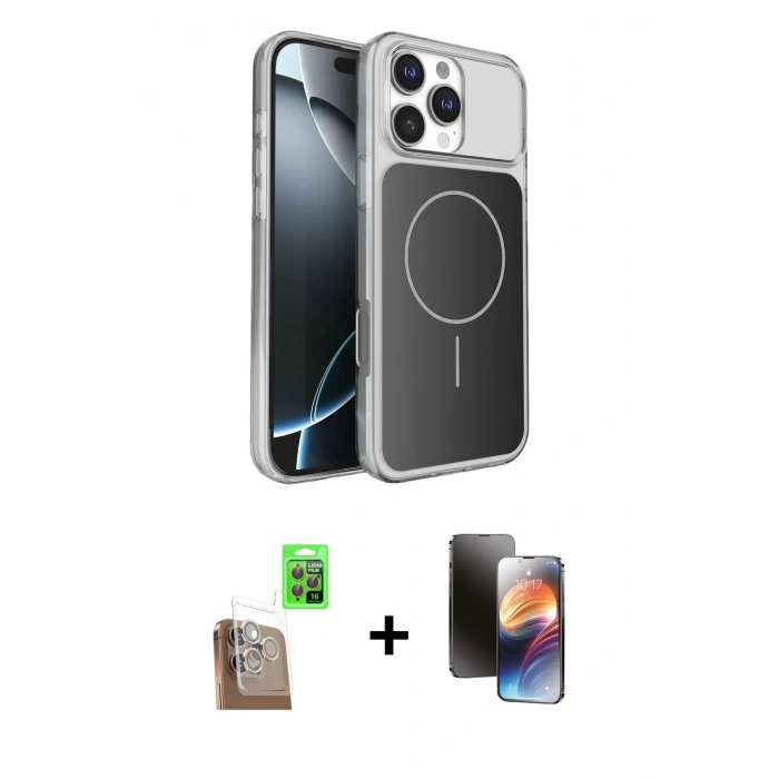 MARSİLYAN™- iPhone 16 Pro Max Kılıf Kutup Doku Serisi - Siyah 3D Antistatik Mat Seramik Nano Ekran Koruyucu + Raze Metal Kamera Lens - CLTM