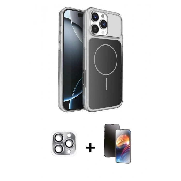 MARSİLYAN™- iPhone 16 Pro Max Kılıf Kutup Doku Serisi - Siyah 3D Antistatik Mat Seramik Nano Ekran Koruyucu + Pers Alüminyum Kamera Lens - GI
