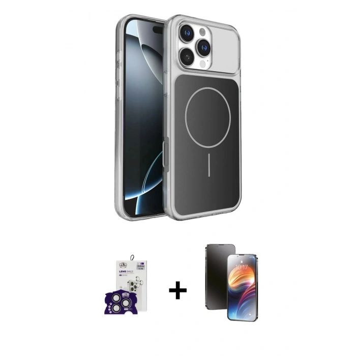 MARSİLYAN™- iPhone 16 Pro Max Kılıf Kutup Doku Serisi - Siyah 3D Antistatik Mat Seramik Nano Ekran Koruyucu + Bilvis Titan Kamera Lens - TMGI