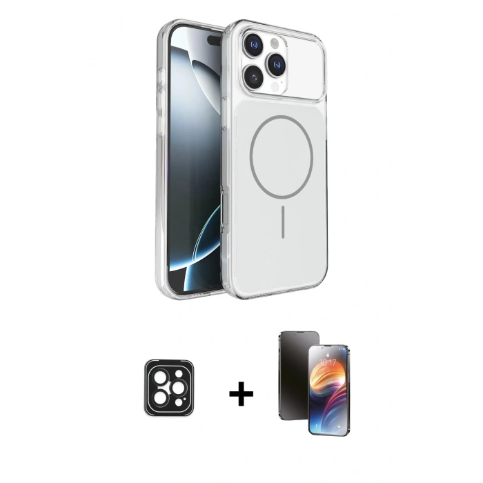 MARSİLYAN™- iPhone 16 Pro Max Kılıf Kutup Doku Serisi - Siyah 3D Antistatik Mat Seramik Nano Ekran Koruyucu + Siyah PVD Metal Kamera Lens