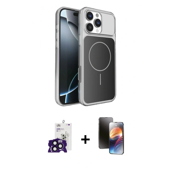 MARSİLYAN™- iPhone 16 Pro Max Kılıf Kutup Doku Serisi - Siyah 3D Antistatik Mat Seramik Nano Ekran Koruyucu + Bilvis Titan Kamera Lens - SH