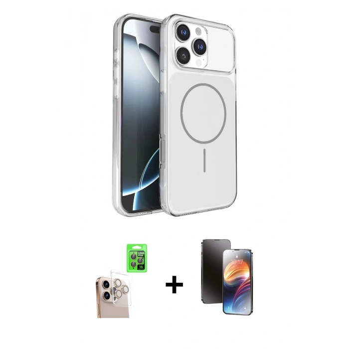MARSİLYAN™- iPhone 16 Pro Max Kılıf Kutup Doku Serisi - Siyah 3D Antistatik Mat Seramik Nano Ekran Koruyucu + Natural Grey Raze Metal Kamera Lens