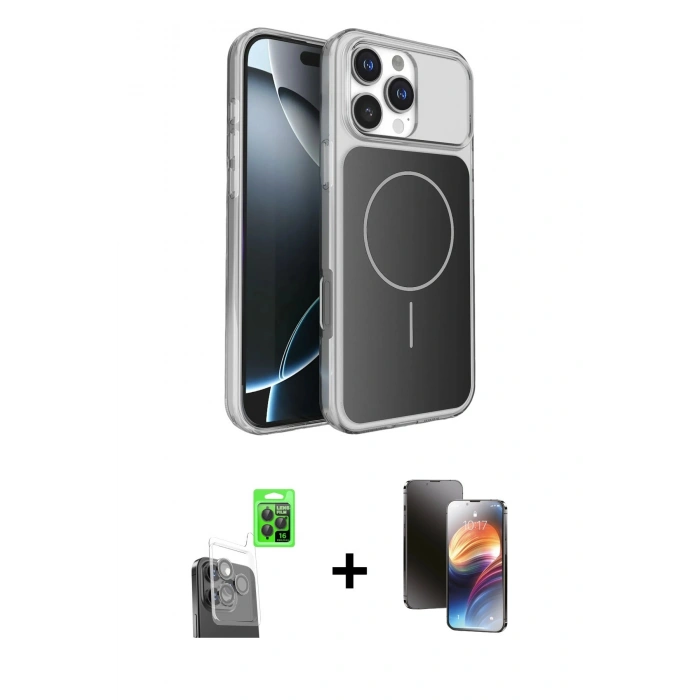 MARSİLYAN™- iPhone 16 Pro Max Kılıf Kutup Doku Serisi - Siyah 3D Antistatik Mat Seramik Nano Ekran Koruyucu + Raze Metal Kamera Lens - SH