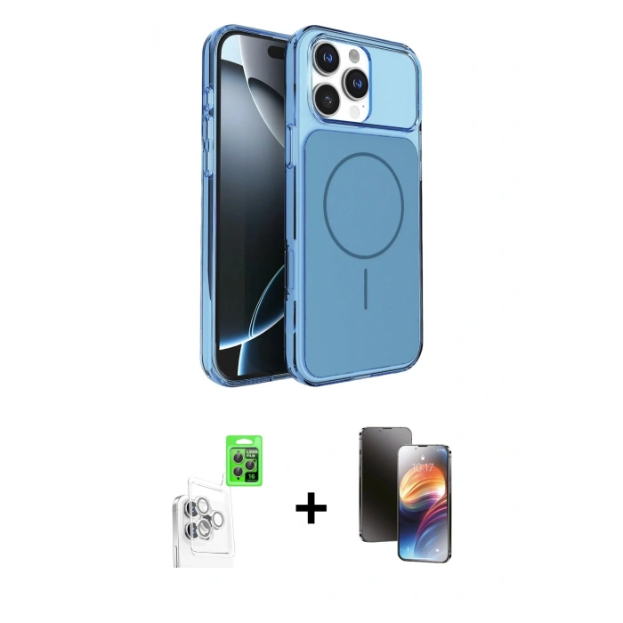 MARSİLYAN™- iPhone 16 Pro Max Kılıf Kutup Doku Serisi - Siyah 3D Antistatik Mat Seramik Nano Ekran Koruyucu + Beyaz Raze Metal Kamera Lens