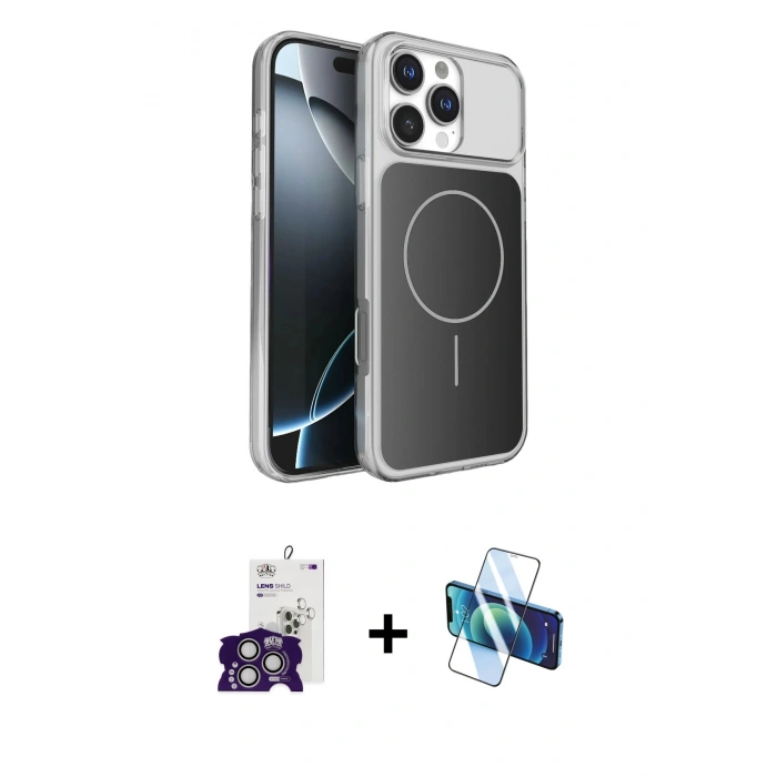 MARSİLYAN™- iPhone 16 Pro Max Kılıf Kutup Doku Serisi - Siyah 3D Antistatik Seramik Nano Ekran Koruyucu + Bilvis Titan Kamera Lens - GS