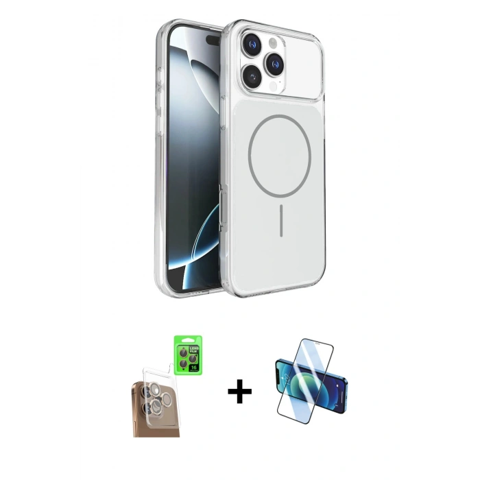 MARSİLYAN™- iPhone 16 Pro Max Kılıf Kutup Doku Serisi - Siyah 3D Antistatik Seramik Nano Ekran Koruyucu + Raze Metal Kamera Lens - CLTM