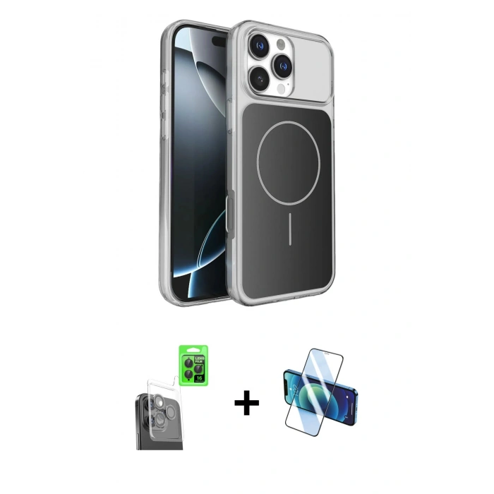 MARSİLYAN™- iPhone 16 Pro Max Kılıf Kutup Doku Serisi - Siyah 3D Antistatik Seramik Nano Ekran Koruyucu + Raze Metal Kamera Lens - SH