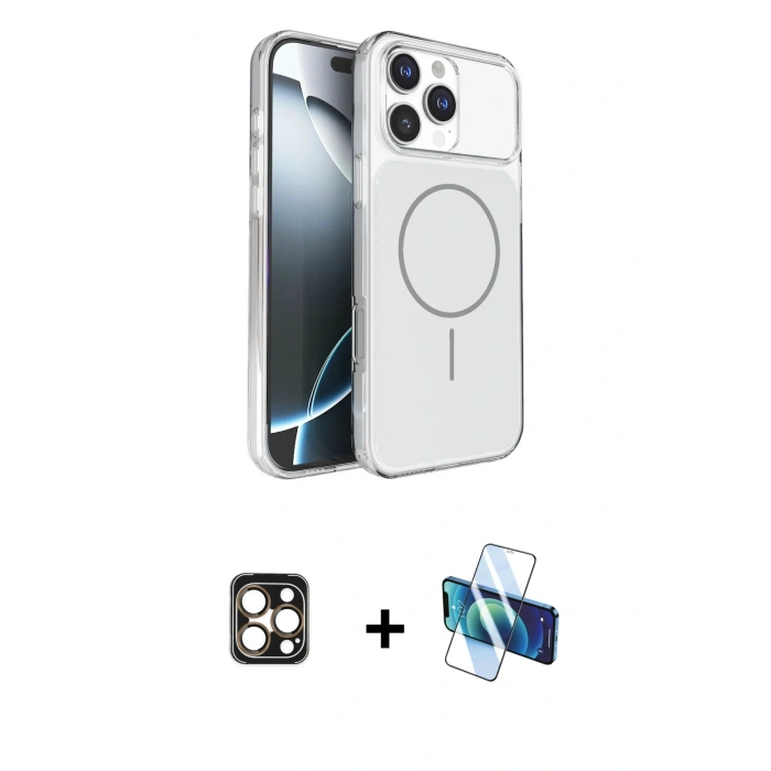 MARSİLYAN™- iPhone 16 Pro Max Kılıf Kutup Doku Serisi - Siyah 3D Antistatik Seramik Nano Ekran Koruyucu + PVD Metal Kamera Lens - GD