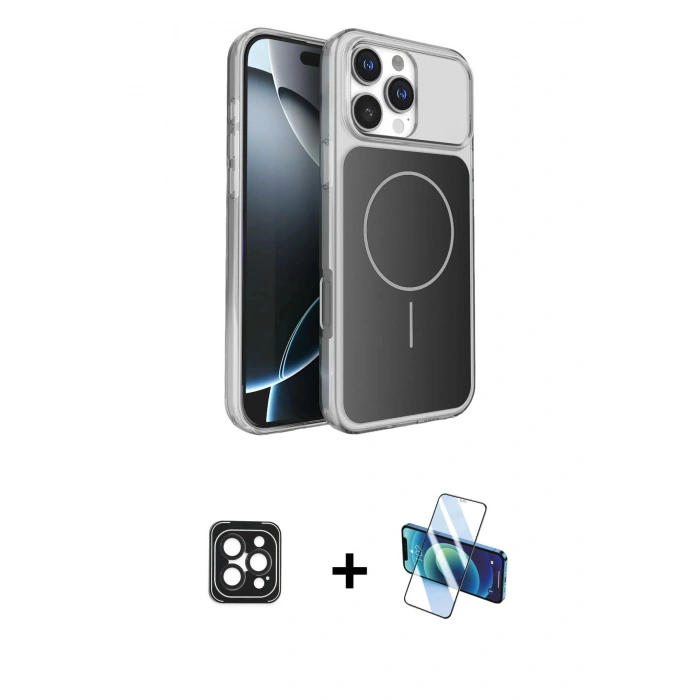 MARSİLYAN™- iPhone 16 Pro Max Kılıf Kutup Doku Serisi - Siyah 3D Antistatik Seramik Nano Ekran Koruyucu + Siyah PVD Metal Kamera Lens