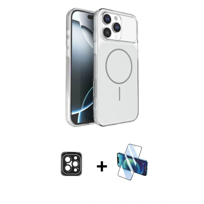 MARSİLYAN™- iPhone 16 Pro Max Kılıf Kutup Doku Serisi - Siyah 3D Antistatik Seramik Nano Ekran Koruyucu + Siyah PVD Metal Kamera Lens