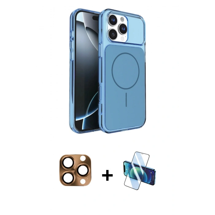 MARSİLYAN™- iPhone 16 Pro Max Kılıf Kutup Doku Serisi - Siyah 3D Antistatik Seramik Nano Ekran Koruyucu + Pers Alüminyum Kamera Lens - CLTM