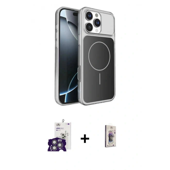MARSİLYAN™- iPhone 16 Pro Max Kılıf Kutup Doku Serisi - Siyah Bilvis 3D Cam Ekran Koruyucu + Bilvis Titan Kamera Lens - GS