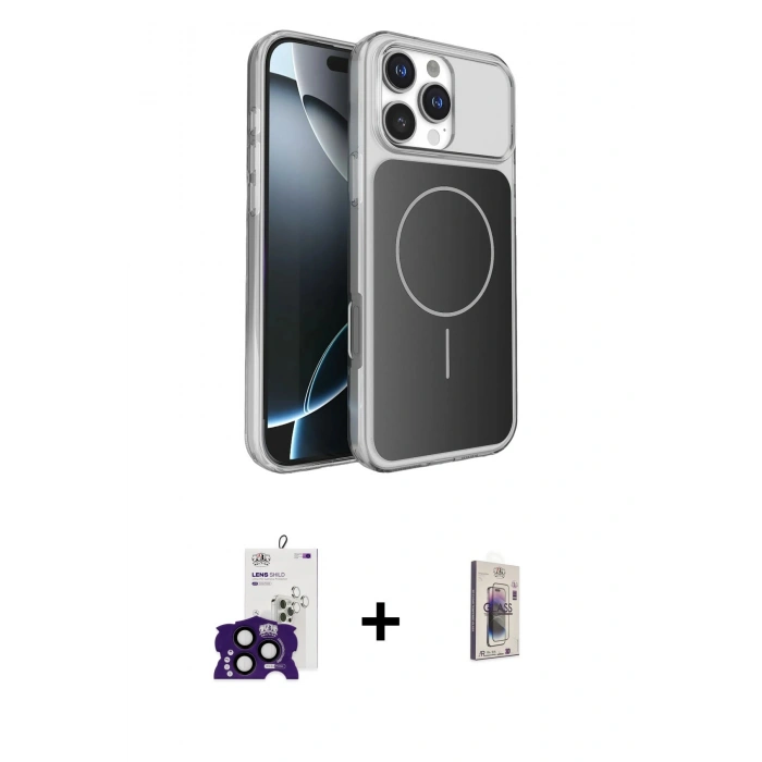 MARSİLYAN™- iPhone 16 Pro Max Kılıf Kutup Doku Serisi - Siyah Bilvis 3D Cam Ekran Koruyucu + Bilvis Titan Kamera Lens - SH