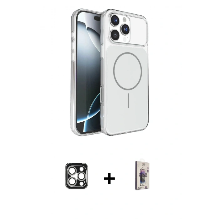 MARSİLYAN™- iPhone 16 Pro Max Kılıf Kutup Doku Serisi - Siyah Bilvis 3D Cam Ekran Koruyucu + PVD Metal Kamera Lens - GS