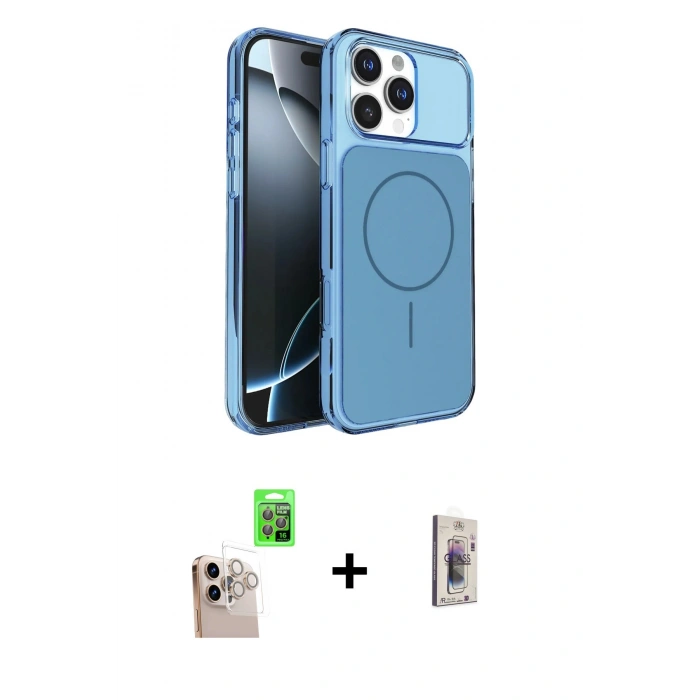 MARSİLYAN™- iPhone 16 Pro Max Kılıf Kutup Doku Serisi - Siyah Bilvis 3D Cam Ekran Koruyucu + Raze Metal Kamera Lens - NLGY
