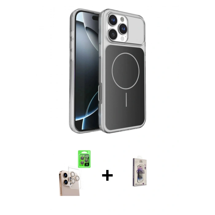 MARSİLYAN™- iPhone 16 Pro Max Kılıf Kutup Doku Serisi - Siyah Bilvis 3D Cam Ekran Koruyucu + Raze Metal Kamera Lens - NLGY
