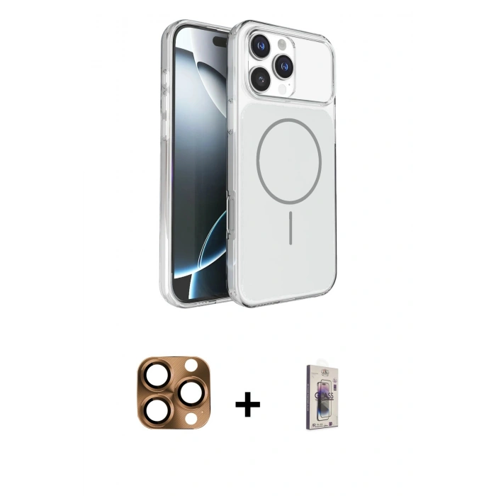 MARSİLYAN™- iPhone 16 Pro Max Kılıf Kutup Doku Serisi - Siyah Bilvis 3D Cam Ekran Koruyucu + Pers Alüminyum Kamera Lens - CLTM