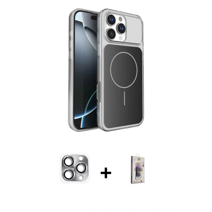 MARSİLYAN™- iPhone 16 Pro Max Kılıf Kutup Doku Serisi - Siyah Bilvis 3D Cam Ekran Koruyucu + Pers Alüminyum Kamera Lens - GI