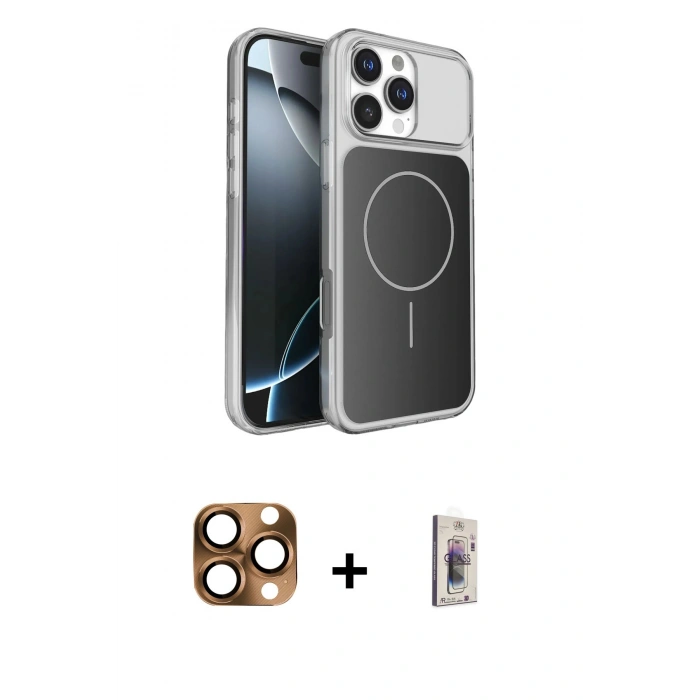 MARSİLYAN™- iPhone 16 Pro Max Kılıf Kutup Doku Serisi - Siyah Bilvis 3D Cam Ekran Koruyucu + Pers Alüminyum Kamera Lens - CLTM