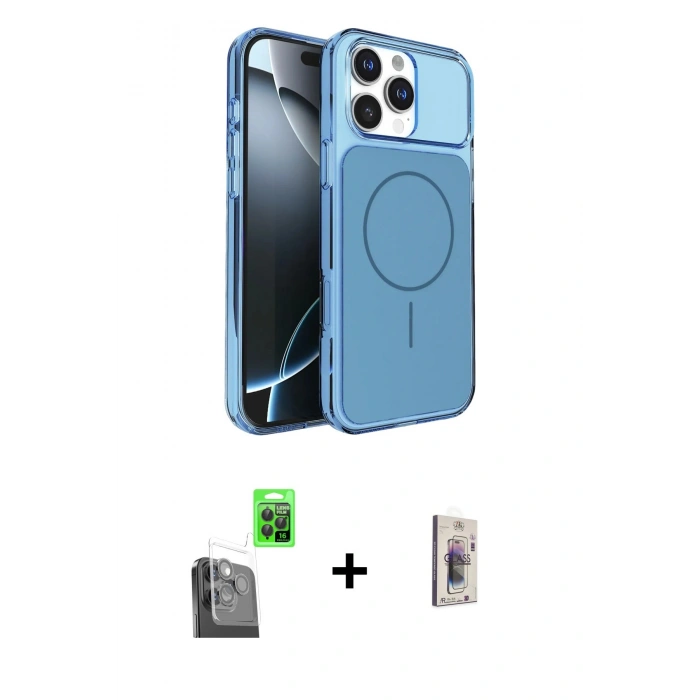 MARSİLYAN™- iPhone 16 Pro Max Kılıf Kutup Doku Serisi - Siyah Bilvis 3D Cam Ekran Koruyucu + Siyah Raze Metal Kamera Lens