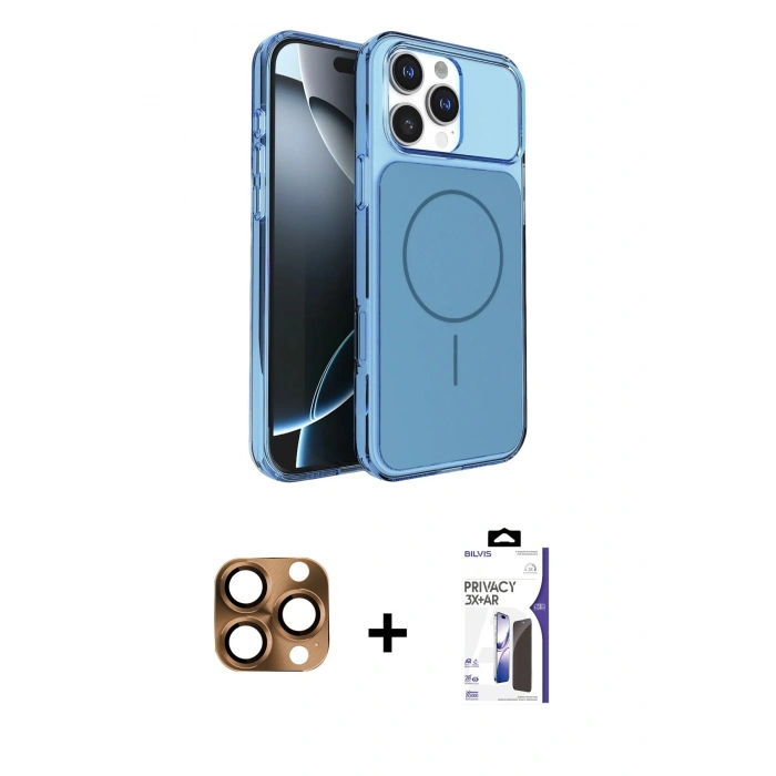 MARSİLYAN™- iPhone 16 Pro Max Kılıf Kutup Doku Serisi - Siyah Bilvis 3X AR Hayalet Cam Ekran Koruyucu + Pers Alüminyum Kamera Lens - CLTM