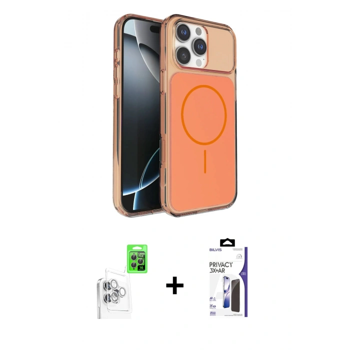 MARSİLYAN™- iPhone 16 Pro Max Kılıf Kutup Doku Serisi - Siyah Bilvis 3X AR Hayalet Cam Ekran Koruyucu + Raze Metal Kamera Lens - BZ