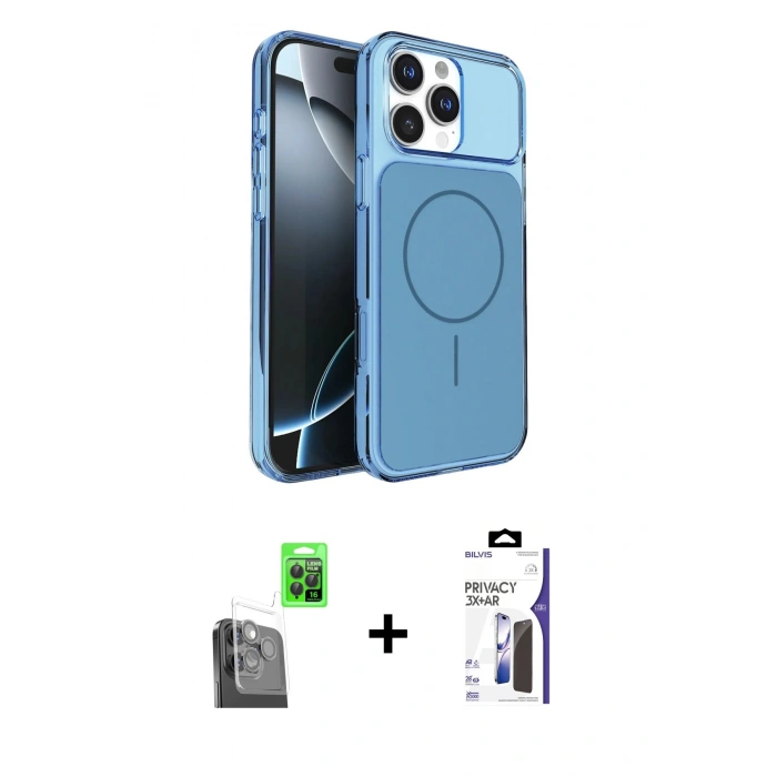 MARSİLYAN™- iPhone 16 Pro Max Kılıf Kutup Doku Serisi - Siyah Bilvis 3X AR Hayalet Cam Ekran Koruyucu + Raze Metal Kamera Lens - SH