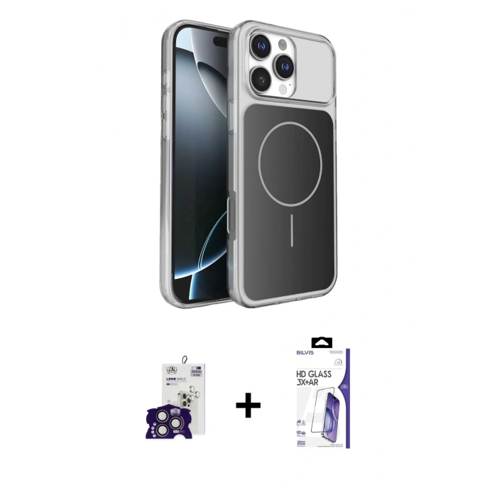 MARSİLYAN™- iPhone 16 Pro Max Kılıf Kutup Doku Serisi - Siyah Bilvis 3X AR HD Cam Ekran Koruyucu + Bilvis Titan Kamera Lens - TMGI