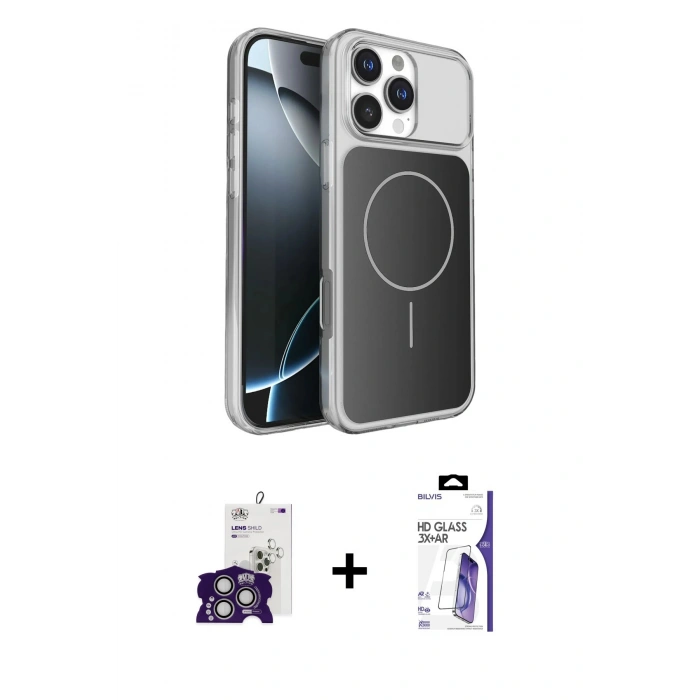 MARSİLYAN™- iPhone 16 Pro Max Kılıf Kutup Doku Serisi - Siyah Bilvis 3X AR HD Cam Ekran Koruyucu + Bilvis Titan Kamera Lens - GS
