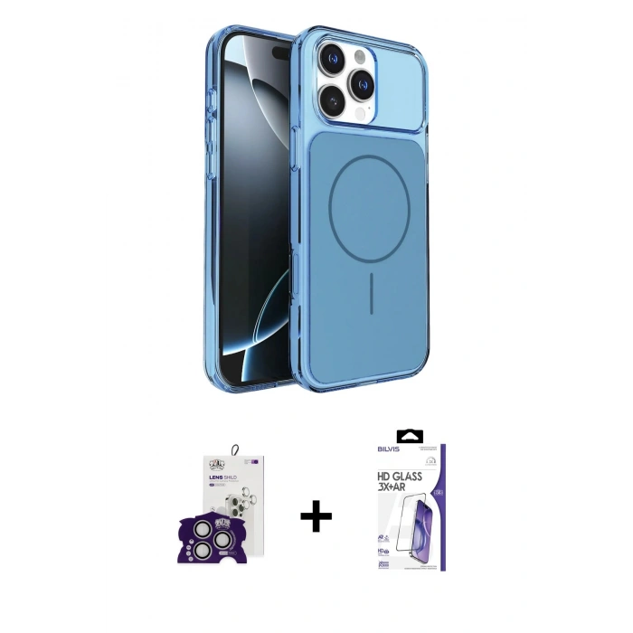 MARSİLYAN™- iPhone 16 Pro Max Kılıf Kutup Doku Serisi - Siyah Bilvis 3X AR HD Cam Ekran Koruyucu + Bilvis Titan Kamera Lens - GS