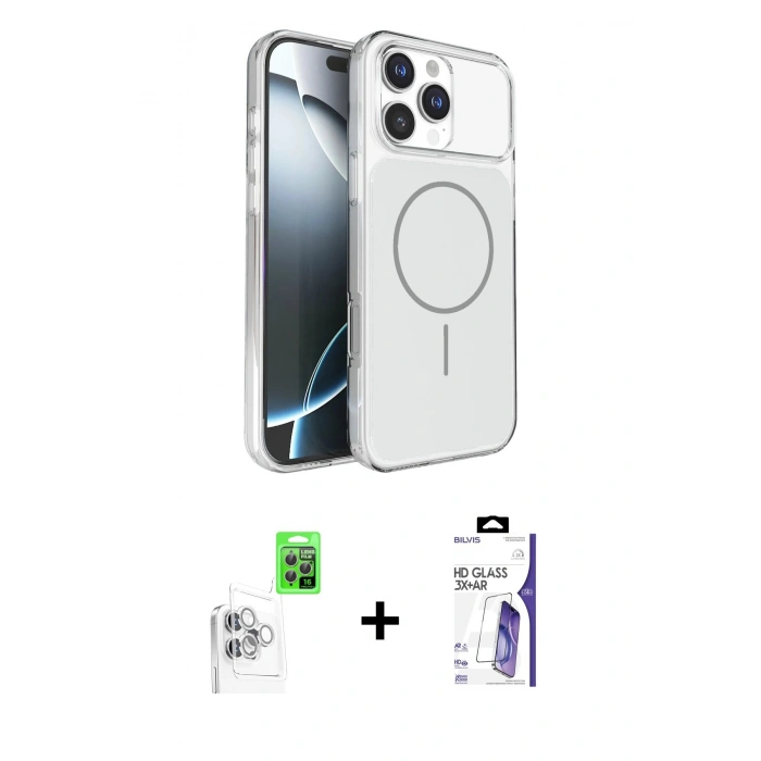 MARSİLYAN™- iPhone 16 Pro Max Kılıf Kutup Doku Serisi - Siyah Bilvis 3X AR HD Cam Ekran Koruyucu + Raze Metal Kamera Lens - BZ