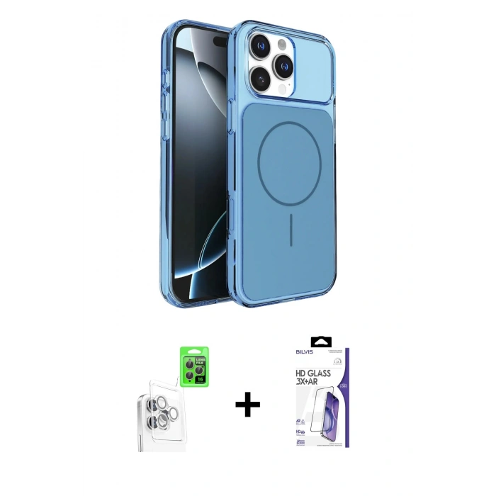 MARSİLYAN™- iPhone 16 Pro Max Kılıf Kutup Doku Serisi - Siyah Bilvis 3X AR HD Cam Ekran Koruyucu + Raze Metal Kamera Lens - BZ